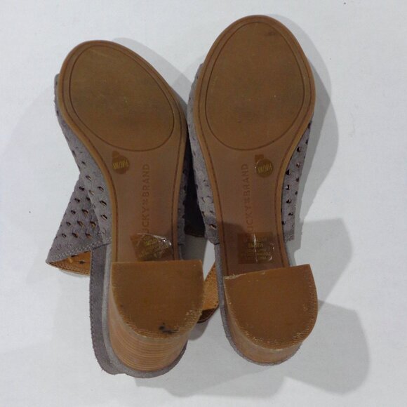 LUCKY BRAND‎ Women's Taupe Suede Hollow Casual Slingback Heel Sandals Size 8M - Picture 8 of 8
